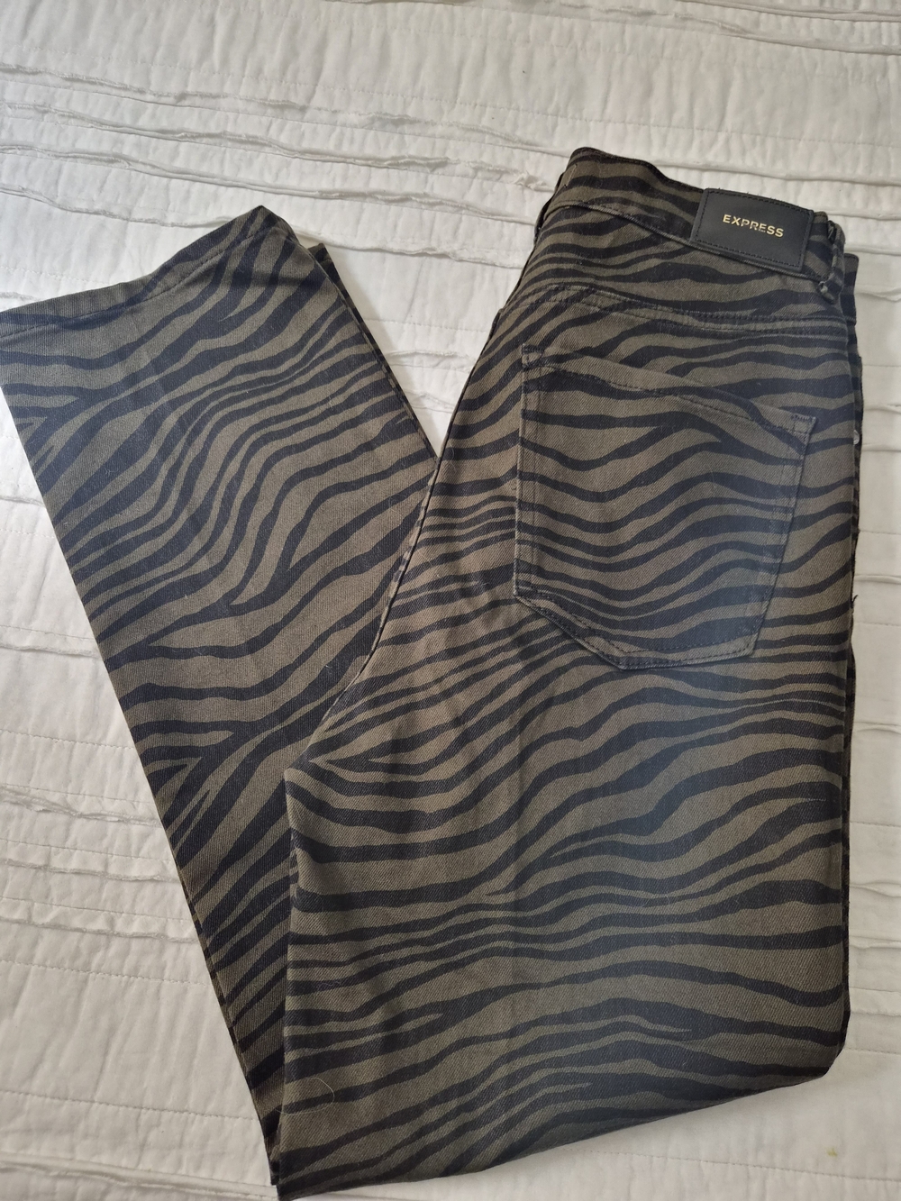 Express Zebra Print Jeans in Olive and Black High Rise